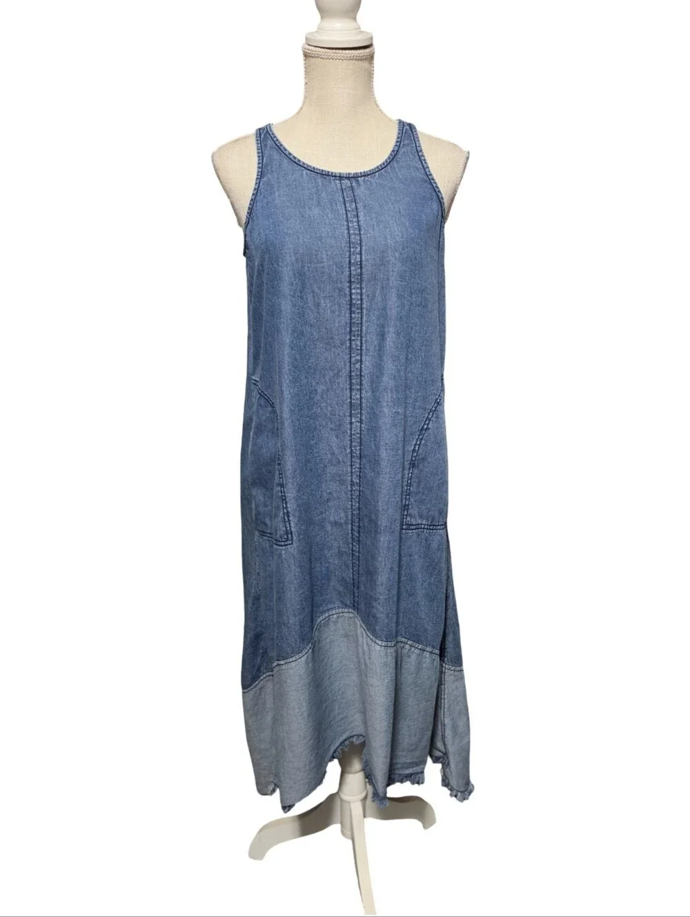 ROPER Dress Womens Medium Blue Chambray High Low Maxi Sleeveless Western Rodeo - Picture 2 of 9